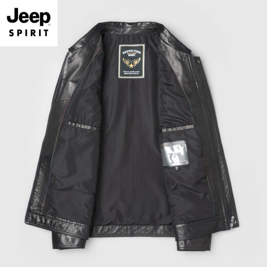 JEEP SPIRIT first layer vegetable tanned goatskin leather jacket Haining genuine leather men's leather jacket 2026 new autumn and winter middle-aged black L 170 103-117Jin Jin equals 0.5 kg