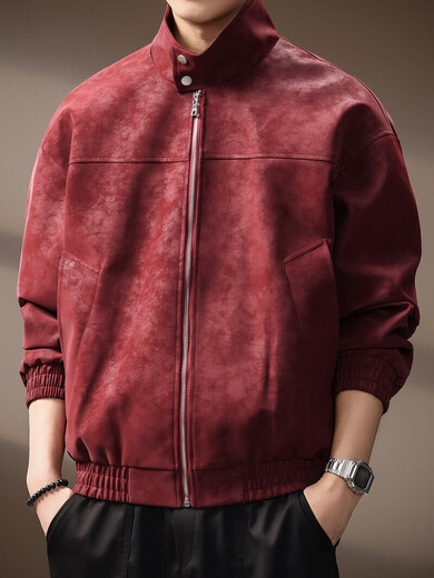 Noble color high-end American retro tie-dyed PU leather jacket for men in spring and autumn trendy brand handsome casual leather jacket for men Obsidian Black 3XL suitable for 190-210Jin Jin is equal to 0.5 kg