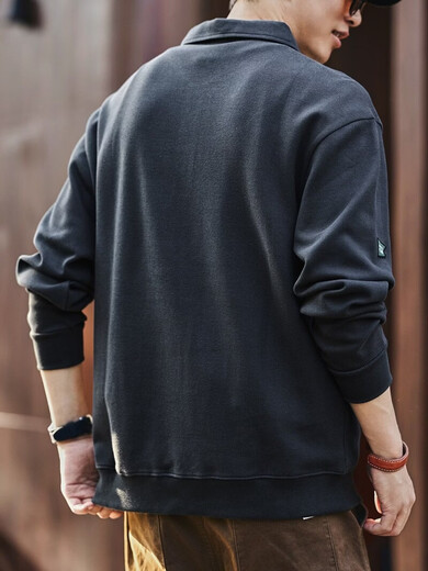 Green Deer American heavyweight long-sleeved Polo shirt for men in spring and autumn trendy brand loose casual cotton sweatshirt men's T-shirt white M suitable for 100-120Jin Jin equals 0.5 kg