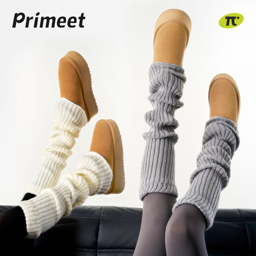 Pami socks women's winter leg covers white knitted warm snow boots pile socks autumn and winter calf socks thickened gray+grey_67cm+30cm one size fits all for women (36-39)