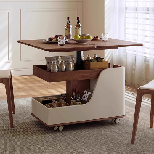 Movable side table, removable folding coffee table, small apartment, small trolley, solid wood, multifunctional, Jingdong express is fast and good, walnut color + white, can be raised and lowered at two heights