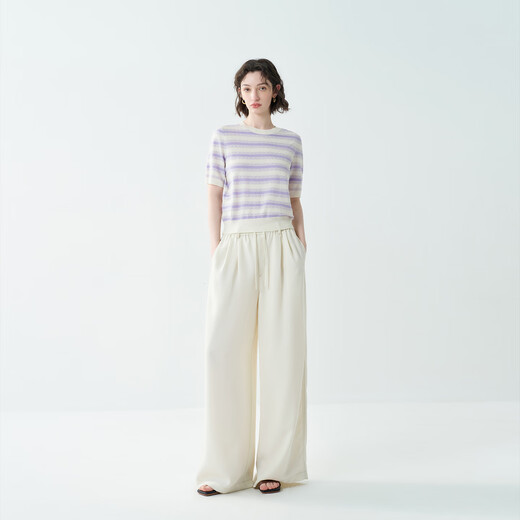 EIN Twilight Stripes EIN Yan Literary Round Neck Twilight Vine Purple Mid-Sleeve Sweater Top 2026 Early Spring New Style Light Purple S