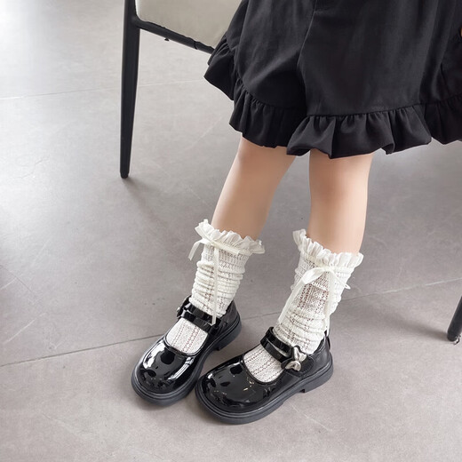 Girls Butterfly Strap Small Leather Shoes Spring Simple Fashion Children's Princess Shoes Black Versatile Mary Jane Shoes Black 27