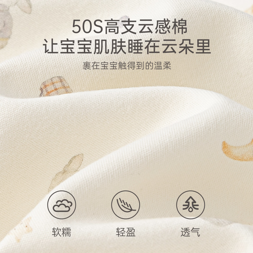 Musheng cotton Yungan cotton infant long-sleeved jumpsuit spring and autumn baby pure cotton boneless triangle vest home crawling suit Rabbit cake 66cm