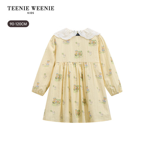 Teenie Weenie Kids 26th new baby girl full-print sweet lace collar dress yellow 110 cm