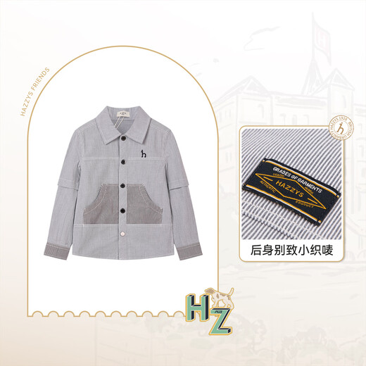 HAZZYS children's clothing boys' shirts 2026 spring new woven thin denim casual long-sleeved tops blue and white stripes 165