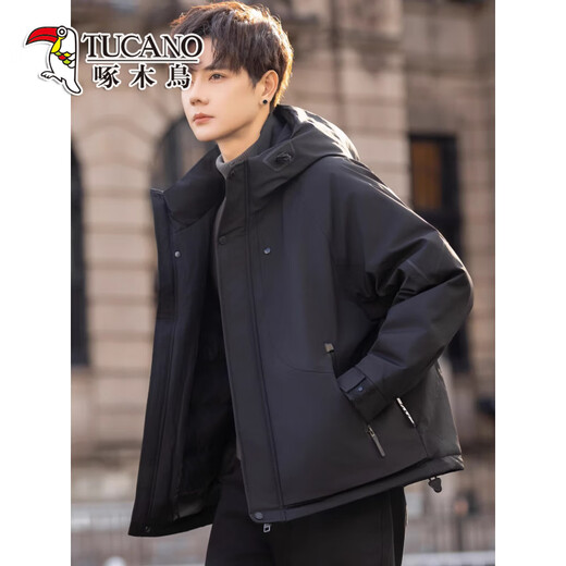Woodpecker (TUCANO) hooded down jacket men's winter new high-end thickened warm outdoor jacket style work jacket red coffee color M weight 100-120Jin Jin equals 0.5 kg