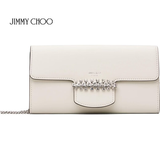 JIMMY CHOO Light Luxury Women's White BING WALLET CHAIN Shoulder Bag Latte/Silver One Size