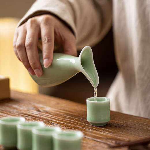 Yusenyi double-headed pot household wine divider sake pot antique wine set wine cup set white wine cup one cup double-headed pot plum green