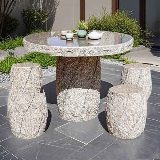 Qiuqiao courtyard villa outdoor garden balcony household round table natural table outdoor stone table and chairs
