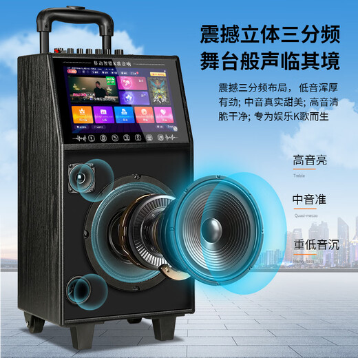 Xianfei square dance audio with display screen outdoor audio karaoke all-in-one machine trolley speaker mobile bluetooth home ktv audio set karaoke machine network touch panel + single wireless microphone + 32GU disk