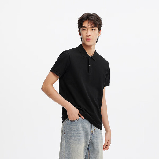 Semir POLO shirt for men in summer, moisture-absorbent and quick-drying, simple solid color short-sleeved T-shirt, slim fit top, versatile for commuting, black 90001 M