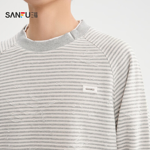 SANFU 2026 spring men's frayed horizontal striped long T-shirt loose fake two-piece round neck top 520419 black M
