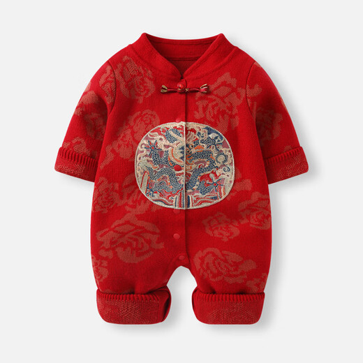 BORBOON B baby jumpsuit autumn and winter newborn sweater red New Year's greetings clothes for boys and small months old winter clothes for women red 7621 66cm