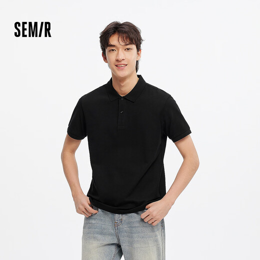 Semir POLO shirt for men in summer, moisture-absorbent and quick-drying, simple solid color short-sleeved T-shirt, slim fit top, versatile for commuting, black 90001 M