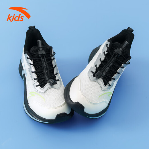 ANTA Children's Sports Shoes for Men and Older Children 2026 Spring and Autumn New Model Densified Mesh Breathable Shock-Absorbing Buckle One-Piece Running Shoes Papery White/Dust Blue/Silver 33 Foot Length 20.5cm