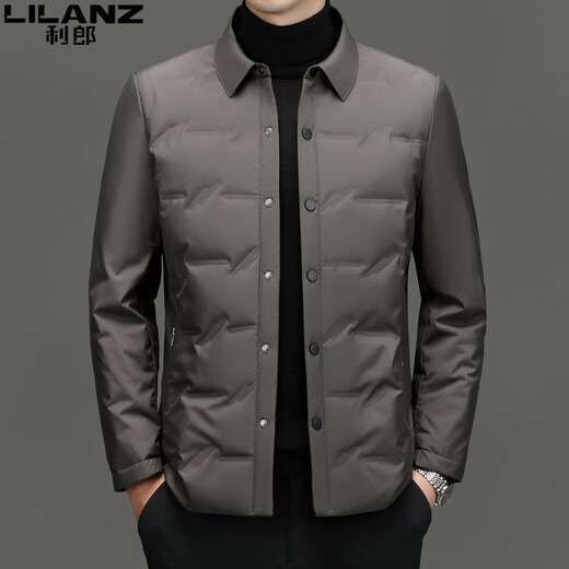 LILANZ high-end men's lapel white duck down jacket middle-aged and young thin lightweight warm suit jacket dad wear lake blue L 175