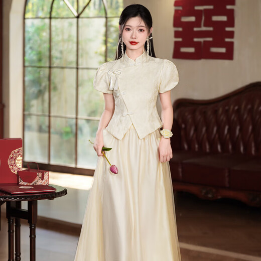 Xinyoujie 2025 Spring New Chinese Style Champagne Cheongsam Slim Bridesmaid Dress Premium 2026 M12 Champagne S