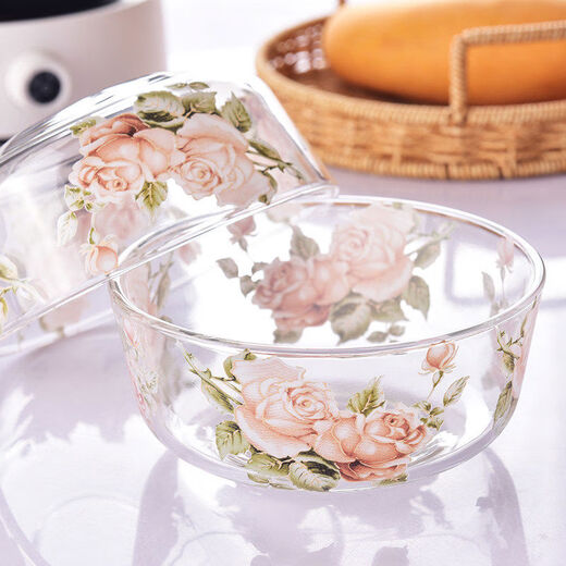 Fantasy Korean Golden Rose household heat-resistant glass bowl instant noodle bowl fruit salad bowl soup bowl rice bowl rice bowl Golden Rose glass bowl 2 pieces without lid