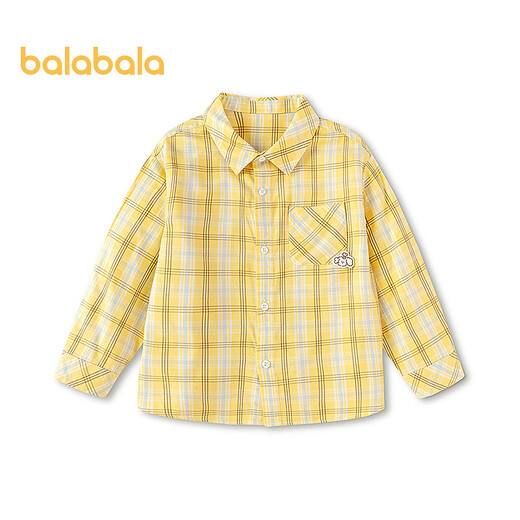 Balabala shopping mall same style Balabala children's long-sleeved shirts for boys and girls 2026 new spring and autumn plaid tops yellow and white tone 00431 130
