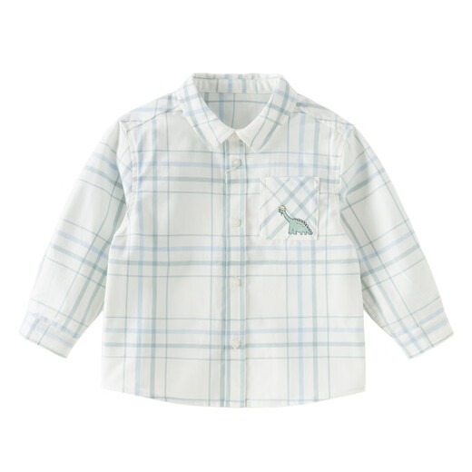 DAVE&BELLA children's plaid shirt cotton boys' shirt 2026 spring new baby boy long-sleeved top children's clothes green plaid ready stock 120 cm (recommended height 110-120cm)