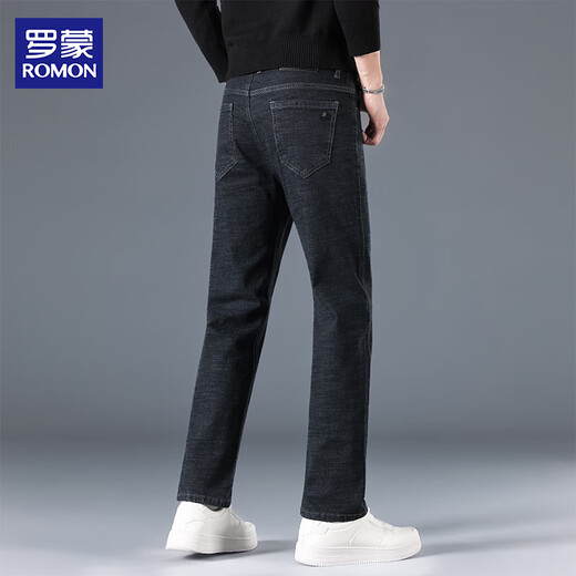 ROMON straight-leg jeans men's light business casual all-match young and middle-aged commuting casual long pants men's black 32