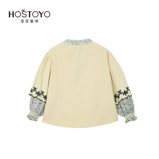 Royal Tongyuan Girls' Fashion Stitched Embroidered Babydoll Shirt Spring and Autumn Style Apricot 140