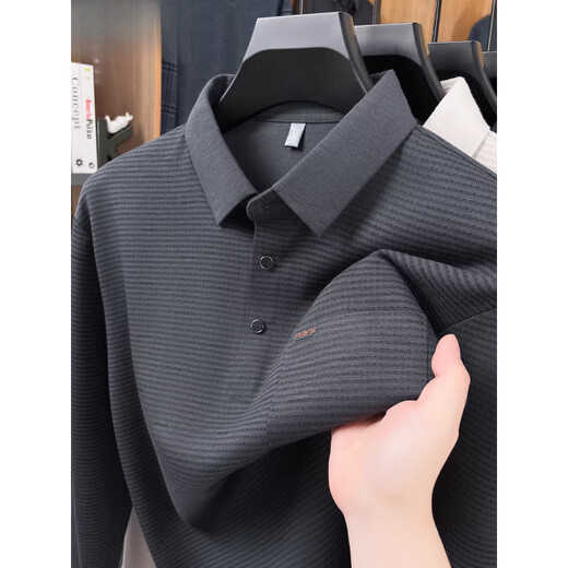 Hengyuan Xiangzhen pocket men's long-sleeved T-shirt 2025 natal year spring and autumn middle-aged dad polo casual bottoming shirt burgundy M 165