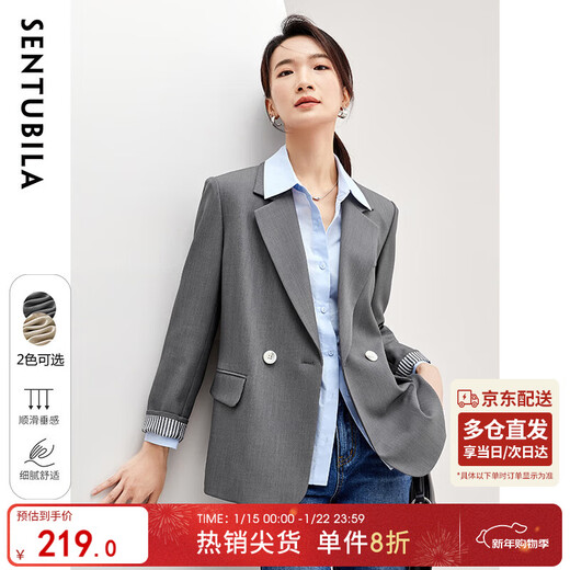 Shangdubila temperament commuting professional small suit for women autumn versatile high-end suit casual jacket gray L