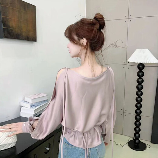 Playboy (PLAYBOY) new sexy temperament bottoming shirt pure desire top small shirt women's satin long-sleeved shirt off-shoulder 2026 spring and autumn official flagship bud green S