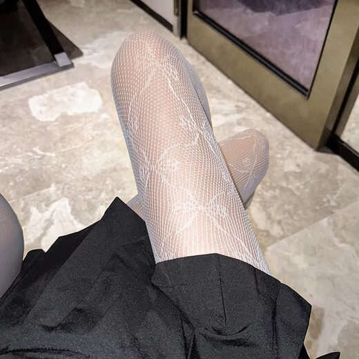 Perfect new black silk fishnet stockings for women, thin anti-snagging over-the-knee stockings, abstinence style, small flower black + bow white, 2 pairs, one size fits all