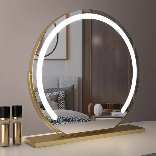 German high-definition LED vanity mirror with light vanity mirror desktop smart home simple master bedroom Internet celebrity white 40 diameter (plug-in) rotating model_ upgraded voice control + touch dual-use switch