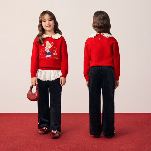 PawinPaw New Year Cartoon Bear Children's Clothing 25 Winter New Girls Casual Pants Flared Pants Loose Black Black/19 130