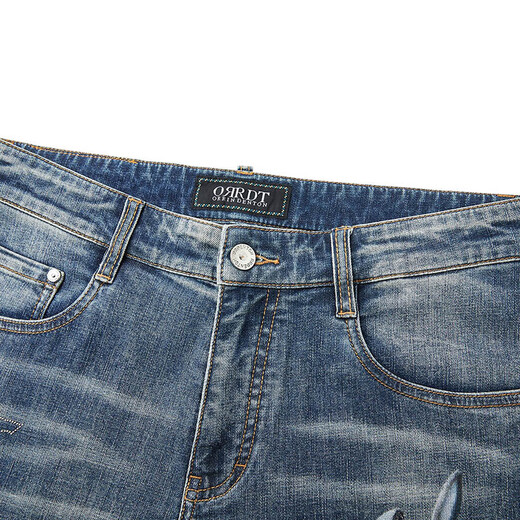 ORRDT Aulindenton luxury men's jeans 26 spring personalized printed micro-elastic casual trousers denim blue 29