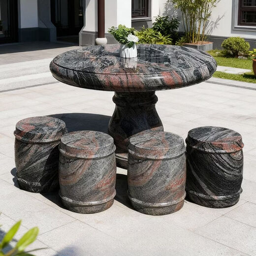 Qiuqiao courtyard villa outdoor garden balcony household round table natural table outdoor stone table and chairs
