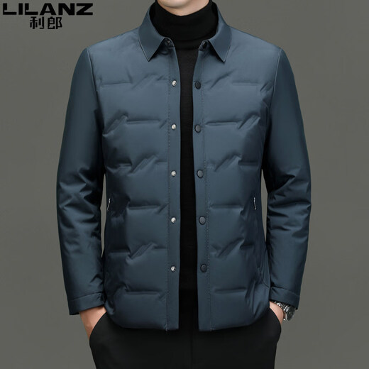 LILANZ high-end men's lapel white duck down jacket middle-aged and young thin lightweight warm suit jacket dad wear lake blue L 175