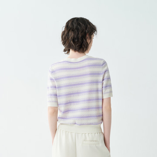 EIN Twilight Stripes EIN Yan Literary Round Neck Twilight Vine Purple Mid-Sleeve Sweater Top 2026 Early Spring New Style Light Purple S