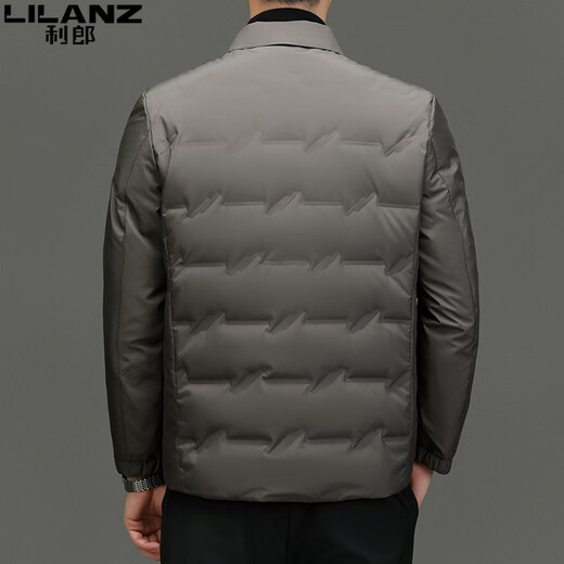 LILANZ high-end men's lapel white duck down jacket middle-aged and young thin lightweight warm suit jacket dad wear lake blue L 175
