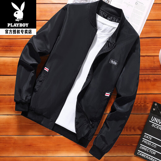 Playboy (PLAYBOY) Men's Casual Jacket 2026 Spring and Autumn New Stand Collar High-end Trendy Baseball Uniform Short Version Windbreaker Men's Small Square Bean Green M Recommended 80-95Jin Jin is equal to about 0.5 kg