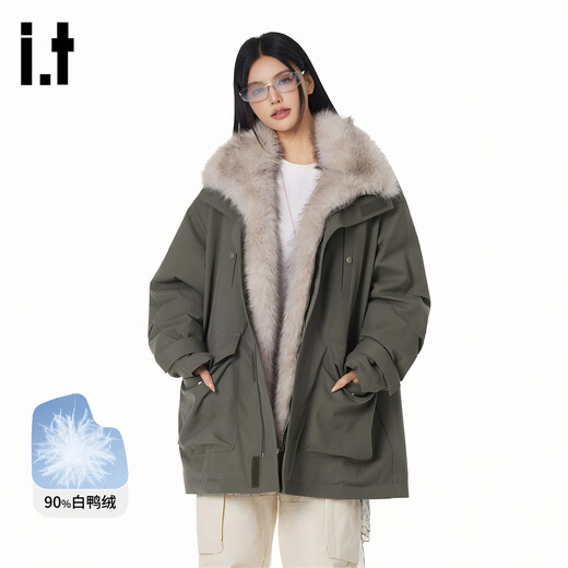 GROUND ZERO inner plush design American retro couple style 90 white duck down down jacket military green M