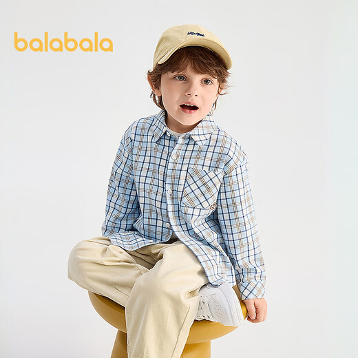 Balabala shopping mall same style Balabala children's long-sleeved shirts for boys and girls 2026 new spring and autumn plaid tops blue and white 00481 110