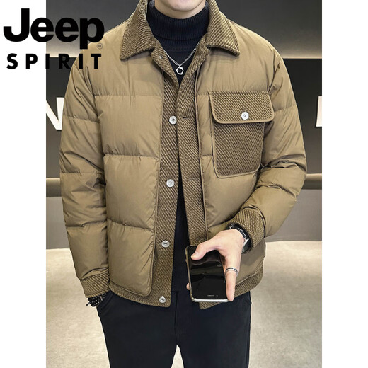 JEEP SPIRIT International brand winter high-end splicing men's down jacket Korean style lapel short jacket fashionable and versatile black L 110-130