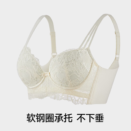 Jianjiang Ice Silk Bra Women's Soft Steel Ring 2026 New Seamless Beautiful Back Women's Gathered Anti-Sagging Sexy Lace Underwear Women's 2-Pack Gray Blue + Off-White 75B