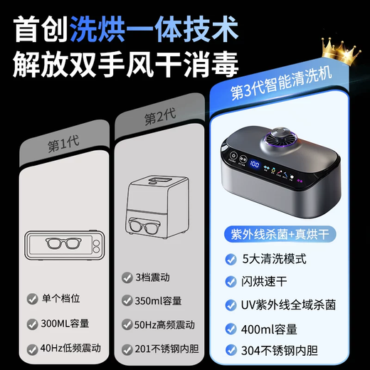 SOIP ultrasonic cleaning machine, glasses cleaning machine, fully automatic washing and drying, portable household jewelry watch strap, denture braces, makeup brush, ring cleaner, high frequency vibration glasses cleaning machine, top model - Dyson Purple, flash drying and quick drying + ultraviolet sterilization