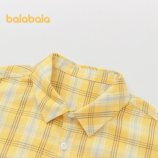 Balabala shopping mall same style Balabala children's long-sleeved shirts for boys and girls 2026 new spring and autumn plaid tops yellow and white tone 00431 130