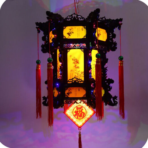 Xushansi colorful rotating LED lanterns hexagonal dragon lanterns revolving lanterns New Year festive new year palace lanterns balcony door lanterns colorful plum orchid bamboo and chrysanthemum style + festive red blessing card 40# high 41CM two pack