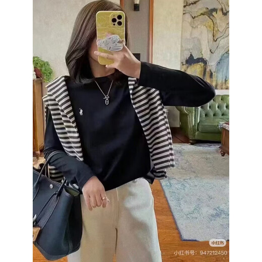 Polo Ralph Lauren men's long-sleeved round neck T-shirt simple casual embroidered pony logo pure white blue label non-refundable L shoulder width 40 chest 48 length about 64 cm