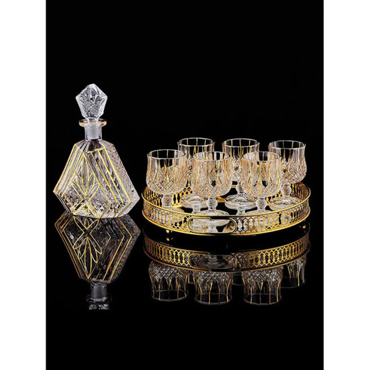 He Jiagong French light luxury European-style crystal glass household whiskey glass set wine dispenser spirits set gold-painted tall whiskey glass (2 pieces)