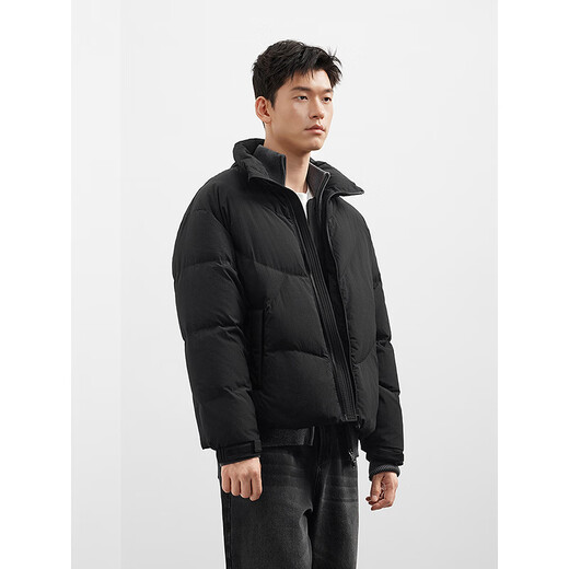 GXG Men's Solid Color Fashion Down Jacket 25 Winter New Stand Collar Classic Jacket Black 165/S