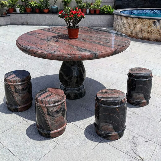 Qiuqiao courtyard villa outdoor garden balcony household round table natural table outdoor stone table and chairs
